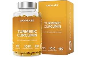 AAVALABS Curcumina Curcuma e Piperina con Zenzero - Integratore Curcuma Capsule con 95% Curcumina e Piperina - Antiossidanti Integratori Supporto Naturale, Massimo Assorbimento - 180 Capsule