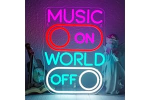 ineonlife Music on, World off Neon Led, Music World Luces Neon Regulable para Decoración de pared, Led Neons para Cerveza,Bar,Estudio Música,Discoteca,Dormitorio,Fiesta Regalo