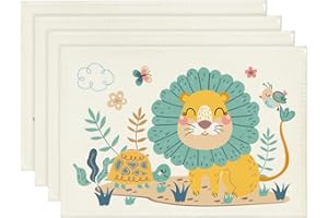 Artoid Mode - Set di 4 tovagliette per bambini, motivo: leone, tartaruga, giungla, adatte per bambini, per feste, cucina, decorazioni, 30 x 45 cm, lavabili