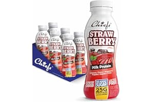 Chiefs® Milk Protein Drink con 25g di proteine e BCAA • Shake ad alto contenuto proteico a basso contenuto di carboidrati • Senza lattosio e senza zuccheri aggiunti • 6 x 330ml (Strawberry)