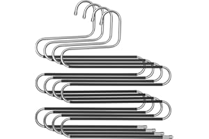 ‎SONGMICS SONGMICS CRI043BK Wieszak na spodnie, 4 szt. oszczędza miejsce, z metalu, na 5 par spodni, w kształcie litery S, antypoślizgowy, na ubrania, do spodni, dżinsów, szali, ręczników, srebrno-czarny