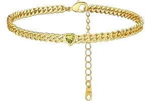 FindChic Cuban Chain Anklet with 12 Month Synthetic Birthstone Foot Jewelelry Adjustable Gold Plated Ankle Bracelets for Women
