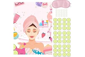EDLMKM Pamper Party Supplies for Girls, Spa Party Supplies for Girlss, SpaParty Game for Girls Partyy, Hen PartyGame, Sleepover Slumber PartySupplies, Pin The Cucumber Spa Stickers on The Girl