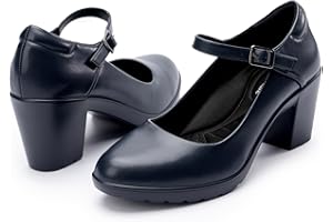 Cusolemore Mary Jane obcasy z podparciem łuku, zamknięte okrągłe noski, masywne czółenka dla kobiet, wygodne buty na obcasie blokowym