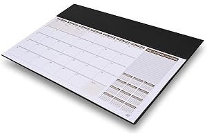 FIS 2026 Year Planner – Black PVC Desk Blotter, 490x340mm, 12 Monthly Sheets, Bilingual (English/French), Ideal for Desk Use, Daily Notes & Reminders – FSDK2EF26BK
