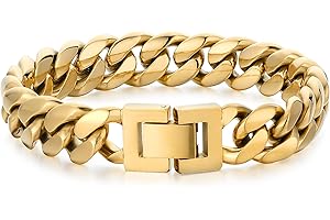 KRKC&CO 8mm/12mm Cuban Link Armband, Panzerkette Edelstahl Armband 18K Gold Vergoldet, Hip Hop Gliederarmband Nickelfrei für Männer Herren Jungen