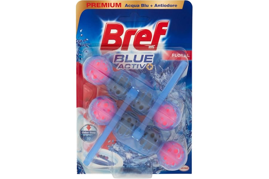 Bref Bref WC Blue Activ+ Floral, Toilet Fragrance Cleaner in Sanitising Tablets for Bathroom, Clean, Fresh, Duopacco – 100 g