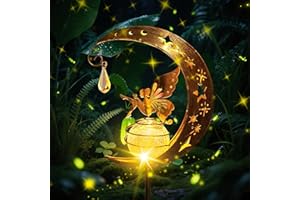 Euakee Solaires de Jardin, Lampe Solaire Lune avec Boule en Verre Fissuré Étanche, Lumiere Solaire Exterieur Decorative pour Chemin de Pelouse, Patio, Balcon, Cour