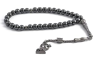 Gök-Türk Gebetskette - Tesbih aus Natursteine grau - mit Anhängers Zülfikar, Wolf, Ay Yildiz, Abdulhamids Tugra oder Atatürk