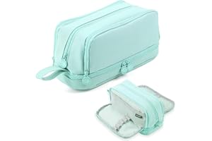 MAMUNU Pencil Case with Large Capacity Pencil Case 3 Compartments for Boys Girls Portable Pencil Case School for Students Adults Women School & Office Makeup, Green, Simple