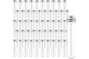 HAKZEON 50 PCS 40ml Plastic Test Tube with Caps, 140 x 25 mm Clear Test Tubes with 50 Seal Protection Sheets for Scientific Experiments, Plant cultivation, Party Decoration, Candies Salt Container