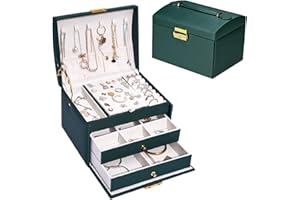 Podazz Contenitore per Gioielli in Pelle PU a Tre Strati, Portagioie Portatile Compatto in Velluto, può Capovolgere la Piastra dell'orecchino Interno, il Regalo più Adatto per le Donne (Verde)