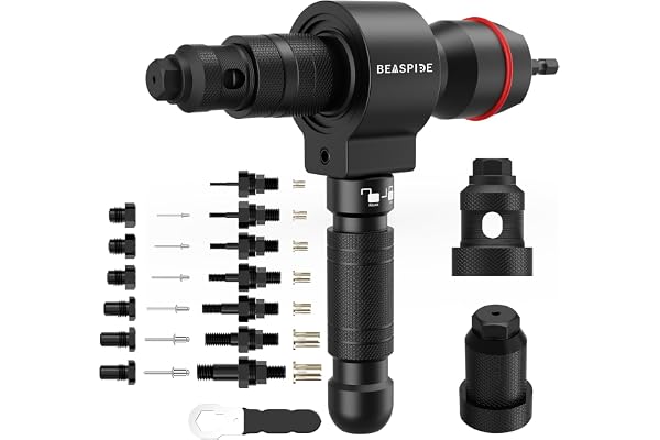 Beaspire Écrou à Rivets 2 en 1 pour Visseuse Sans fil et Perceuse, Kit Adaptateur de Pince a Rivet Pop en Pince a Insert Fileté pour Rivets Aveugles (2,4-6,4 mm) et Écrous à Rivet (M3-M12)