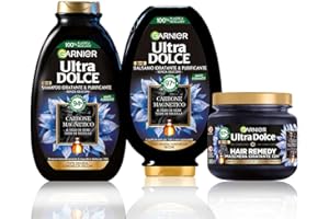 Garnier Ultra Dolce Routine Completa Carbone Magnetico, Kit con Shampoo, Balsamo e Maschera, Per Cute Grassa e Lunghezze Secche, Senza Siliconi, 300 ml + 250 ml + 340 ml