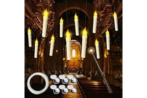 ZOYDP Candele Harry Sospese con Bacchetta, 12 Pezzi Floating Candles, Candele Volanti a Batteria con Fiamma Finta, Candele Fluttuanti, Candele Galleggianti per Natale Halloween Festa Decorazione