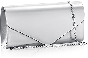 Toptime Clutch Silber, Glitzer Abendtasche Damen mit Abnehmbare Metallkette