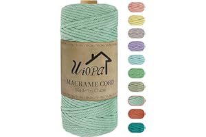 Uiopa Hilo Macrame 3mm x 100m, Cuerda Macrame Natural Algodon Suave, Macramé Cuerda de Colores para DIY Manualidades, Colgador de Plantas, Cortinas, Decoración Paredes de Navidad (Verde menta)