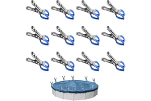 ROSYLEVE 12 Pieces Metal Clips for Pool Covers, Fastening Clips With Protective Film, Tarpaulin Clips, Clamps for Above-Ground Pools, Clamps With Strong Clamping Force for Photography and Greenhouses