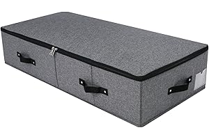 Omygarden Caja de almacenamiento plegable debajo de la cama, 6 asas, tapa con cremallera, mantas, edredones de ropa, organizador de dormitorio y armario, 90 x 42 x 18 cm, negro gris