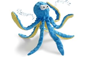 Nocciola Octopus No Stuffing Squeaky Dog Toys, Interactive Tug of War Toy with Crinkle Paper, Durable dog teething toys for Small, Medium Large Size Blue and Yellow