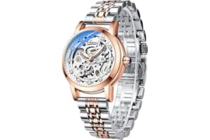 FORSINING Montre mécanique automatique pour femme - Bracelet en acier inoxydable - Cadran squelette de luxe - Diamant élégant