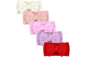 Cinaci 5 Pieces Soft Stretchy Baby Girl Wide Headbands with Bow Headwraps Hair Bows Bands Accessories for Baby Boys Girls Newborns Infants Toddlers