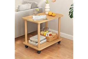 HshDUti Stolik pomocniczy z kółkami, 2-poziomowy wąski stolik nocny, drewniany stolik końcowy, małe stoliki nocne, stoliki kawowe, stolik kawowy, stolik do herbaty, stolik na sofę do salonu, sypialni,