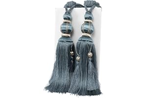 YunNasi 1 Par de Alzapaños para Cortinas Hechas a Mano, Borlas, Alzapaños para Decoración de Casa, Oficina para Cortina Gruesa,Color Azul