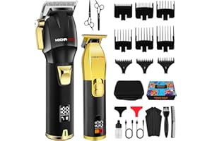 HIENA PRO Professional Hair Clippers Set for Men, Cordless Barber Kit for Haircut, Clippers and Trimmers Set, Hair Cutting Kit with LED Display & Rechargeable USB, Gifts for Men (Black Gold)