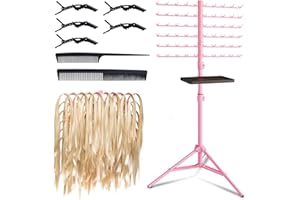 DUHARS Soporte para Extensiones de Cabello de 120 Ganchos, Altura Ajustable, para Extensiones de Cabello, Tinsels, Trenzas, Cabello, Soporte para Trenzado, Accesorios de Peluquería, Rosa