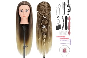 TwoWin frisörträningshuvud, 28 tum, 100 % syntetiskt fiberhår, frisörhuvud för hårstyling, skärning och flätning, stylinghuvu