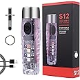 S12 Plus Mini LED Keyring Torch Super Bright 610 Lumens Torch Keyring with Cap Clip Design IP65 Waterproof Keychain Torch USB Rechargeable Flashlight with 5 Brightness and 6 Modes for Camping