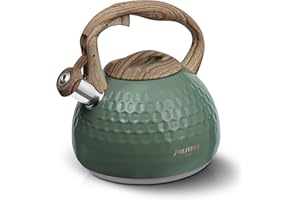 POLIVIAR 7379 POLIVIAR Stove Top Kettle- Stainless Steel Stovetop Kettle 2.7 L- Audible Whistle Kettle- Tea Kettle Anti Rust and Anti Hot Handle- Suitable for All Heat Sources (Green- Diamond)