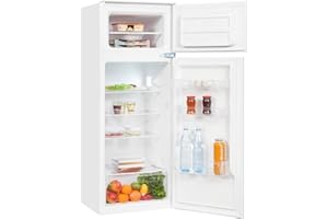 Exquisit® Frigorífico Combi Integrable 205L, Blanco, Clase E, Congelador 4 Estrellas, Puerta Reversible, Estantes de Cristal, Iluminación LED, Medidas (145,1 x 54,0 x 54,0 cm)