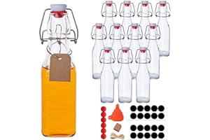 UrSpeedtekLive 12 Pack 8.5oz Swing Top Glass Bottles, 250ML Square Bottles with Airtight Stoppers for Kombucha, Kefir, Vanilla Extract, Beer(Bonus Gaskets, Labels and Funnel)