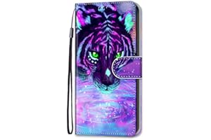 UNICHTHY For Oppo A16 / A16S / A54S Case Flip PU Leather Shockproof Wallet Case with Stand Magnetic Money Pouch Folio Silicone Bumper Gel Protective Phone Cover for Oppo A16 / A16S / A54S Purple Tiger