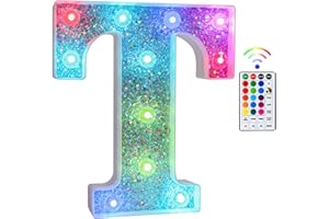 Tosakey Light Up Letters, LED Lights Sign 18 Color Changing 26 Alphabet Glitter Shiny Letter Lights Gifts for Girls Women Birthday Christmas Bedroom Party Wedding Decoration (T)