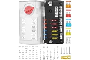 Jtron 12 Way Fuse Block, Blade Fuse Box with LED Light Indicator & Protection Cover for Car Marine RV Truck DC SUV Yacht Vehicle 12-32V