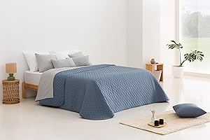 Todocama – Colcha boutí Fina con diseño Estrella, para Primavera, Verano, otoño e Invierno. 100% Microfibra Extra Suave. Cubre Cama Multiusos. Cama 80/90-180x260cm Azul Grisáceo