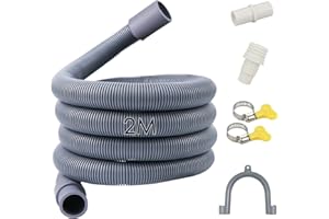Quanerba 2m Manguera de Desagüe, Alargador Tubo de Desague Lavadora, Incluye Tipo U Soporte y Abrazadera de Manguera y 30mm Adaptador, Para Lavadora y Lavavajillas (2M (79inch))