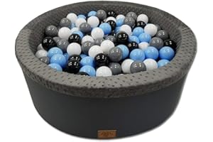 Odolplusz Bällebad 90x30 cm ∅ 7Cm | Bällepool für Baby mit 200 bunten Bällen Rund, viele Farben zur Auswahl (Graphit - Junge)