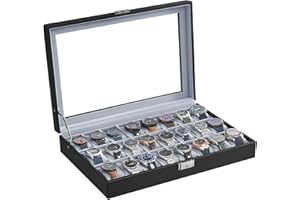 ‎SONGMICS SONGMICS Uhrenbox, abschließbare Uhrenschatulle, Aufbewahrung, Organizer für Uhren, mit 24 Fächern, Glasdeckel, Geschenk für die Liebsten, schwarz JWB024