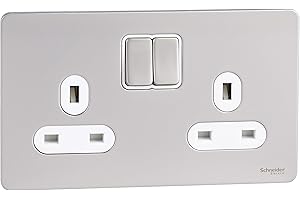 Schneider Electric Ultimate Screwless Flat Plate - Unswitched Double Power Socket, 13A, GU3460WPN, Pearl Nickel with White Insert