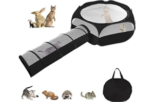 Kelivi Small Animal Playpen, Portable Guinea Pig Playpen Pet Playpen Kitten Playpen with Double Zippered Cover Indoor Outdoor for Bunny, Rabbit, Hamster Connect Tunnel (Black)