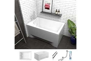 ECOLAM Petite baignoire rectangulaire acrylique Capri Polimat 100x70 cm + tablier en acrylique | pieds silicone et siphon | Set complet