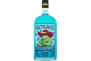Cactus Jack's Electric Blue Raspberry, raspberry flavour sweet and sour schnapps liqueur made for shots, mixed alcoholic drinks and cocktails 700ml 15% ABV. PACKAGING MAY VARY.