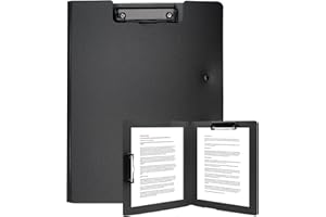 Gebrazy Portablocco formato A4, con coperchio, 2 morsetti, cartella per scrivere, clip board Folder (nero)