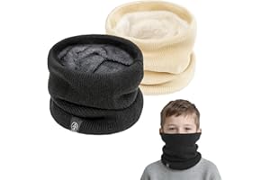 SEFIRST 2 Pièces Tour de Cou pour Enfant, Polaire Cache Cou, Gaiter Masque Cagoule Cache-Cou Hiver écharpe Coupe-Vent Ski Élastique Épais Snood pour Moto Ski Marche Course Voyage, Noir Beige