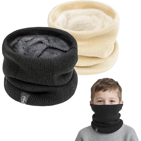 XIAOHAWANG Babysjaal, gebreide wintersjaal voor jongens, dikke warme colsjaal voor meisjes van 1-6 jaar, Gestreept zwart, 1-6Jahren