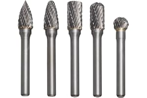 HPMAISON 5 Stück Raspel Set, Hartmetall Frässtifte Set 6 x 10mm Bohrmaschine Kugelfräser, Zylinderfräser, Zapfenfräser, Konusfräser für Heimwerker, Metallschnitzerei, Bohren, Polieren